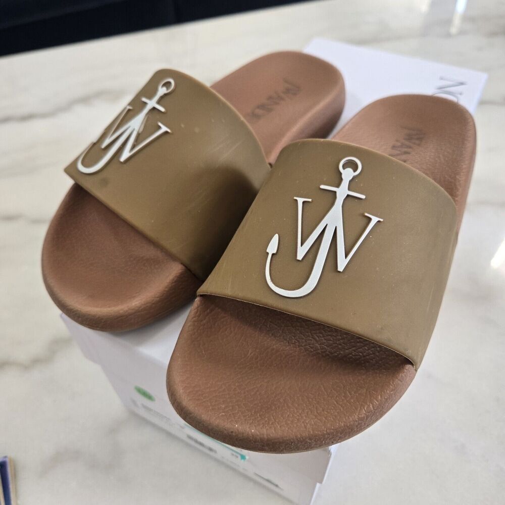 JW ANDERSON Brown PVC Logo Embossed Pool Slide Slides Sandals Size 39